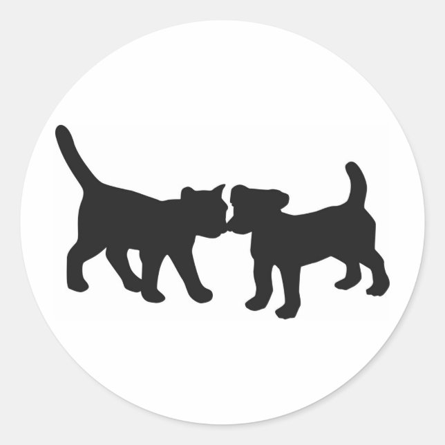 Pegatina Redonda gato y perro (Anverso)