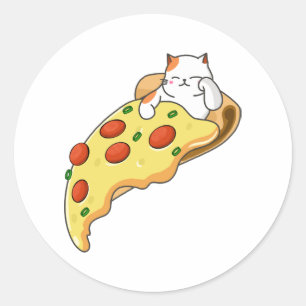 Pegatina Redonda Gato y pizza