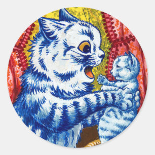 Pegatina Redonda Gato y sus gatitos