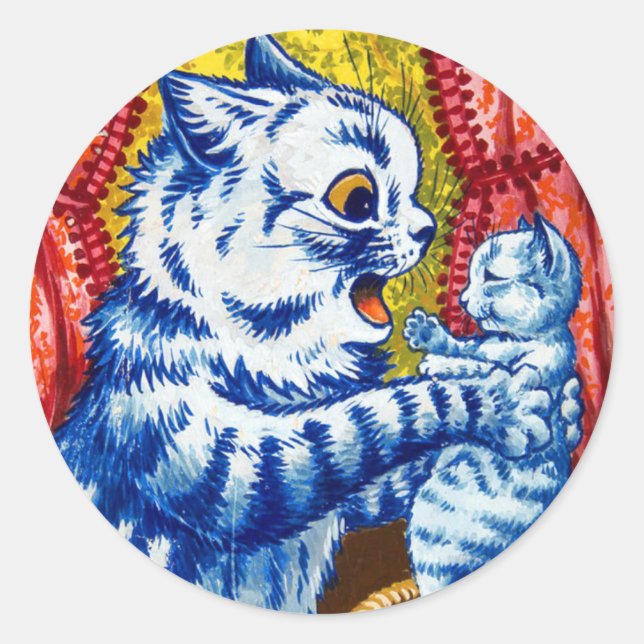 Pegatina Redonda Gato y sus gatitos (Anverso)