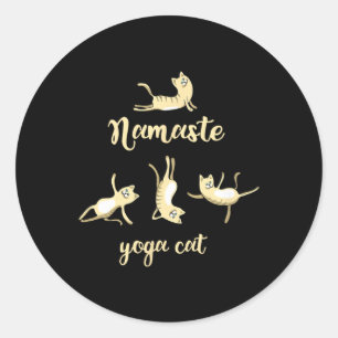 Pegatina Redonda Gato Yoga Namaste Om Meditación Deporte Maullar In