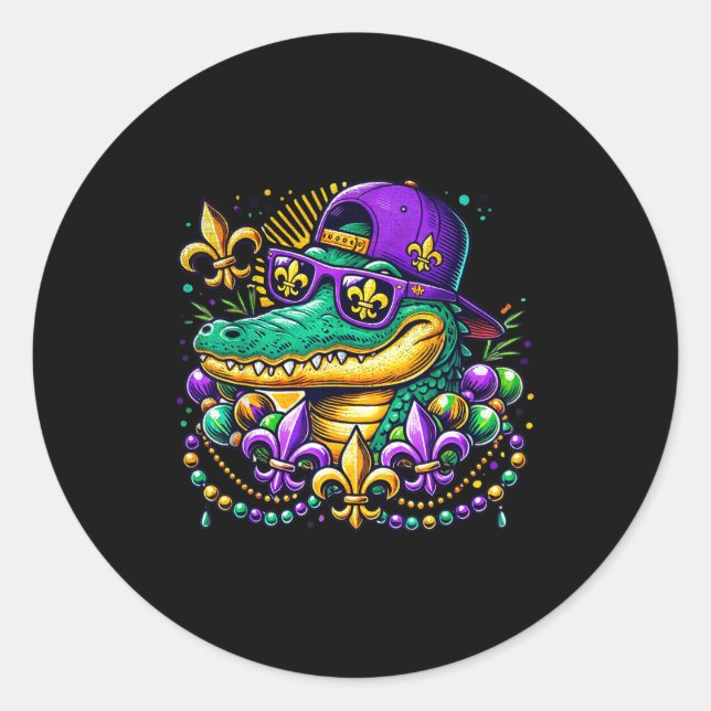 Pegatina Redonda Gator divertido Mardi Gras (Anverso)