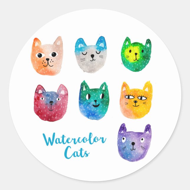 Pegatina Redonda Gatos acuarelas y amigos (Anverso)