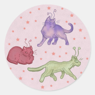 Pegatina Redonda Gatos alienígenas Caprichoso Gato Espacial Diverti