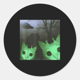 Pegatina Redonda Gatos alienígenas Ovni Divertido Meme de gato espe