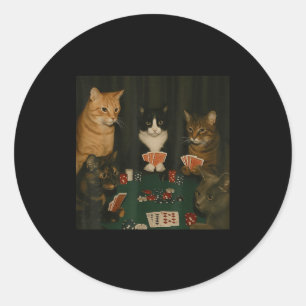 Pegatina Redonda Gatos Antiguos Jugando Ker Gato Jugando Cartas Apo
