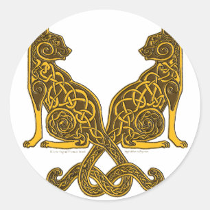 Pegatina Redonda gatos celtas 6 oro de bronce