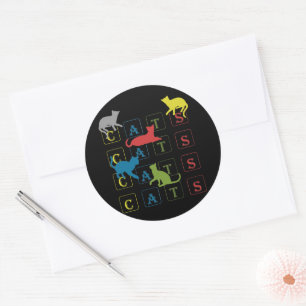 Pegatina Redonda Gatos coloridos para los amantes del gato y los pr