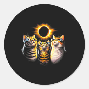 Pegatina Redonda Gatos Con Gles De Eclipse Solar Mirando A La Luna