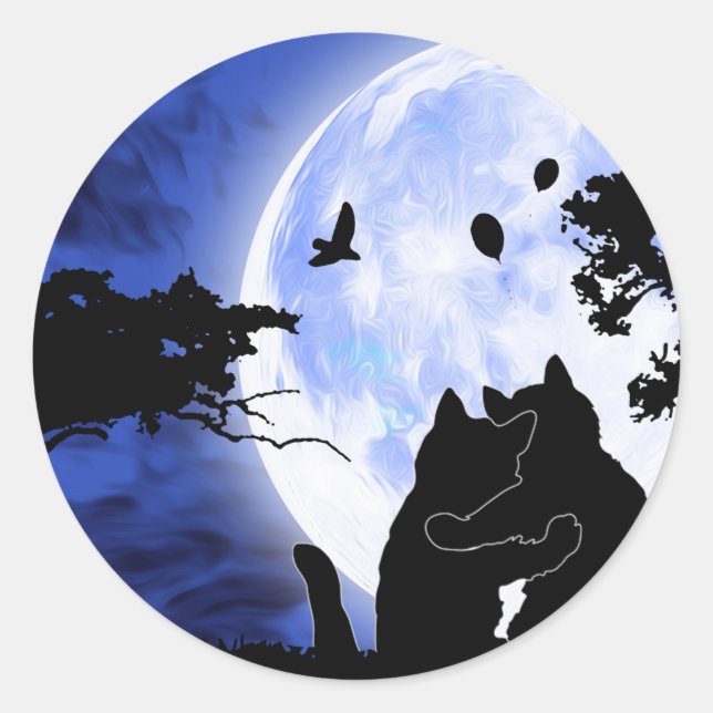 Pegatina Redonda gatos con luna llena (Anverso)
