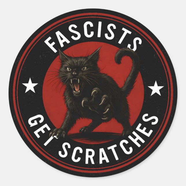 Pegatina Redonda Gatos Contra Fascistas (Anverso)