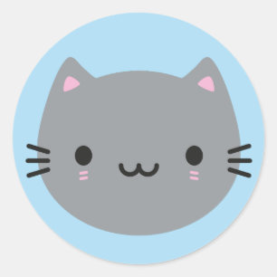Pegatina Redonda Gatos cortos - Gris Kawaii Kitten