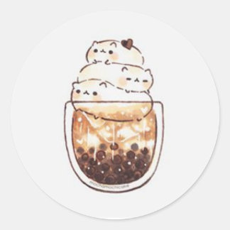 Pegatina Redonda Gatos Cutos en la Copa de Café