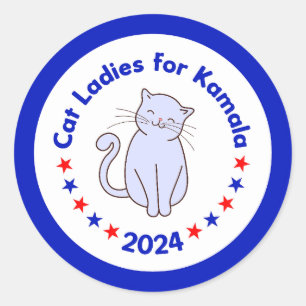 Pegatina Redonda Gatos damas para las elecciones de Kamala 2024