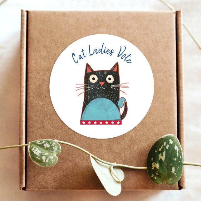 Pegatina Redonda Gatos Damas Votan Guión Rústico Feminista Negrita (Subido por el creador)