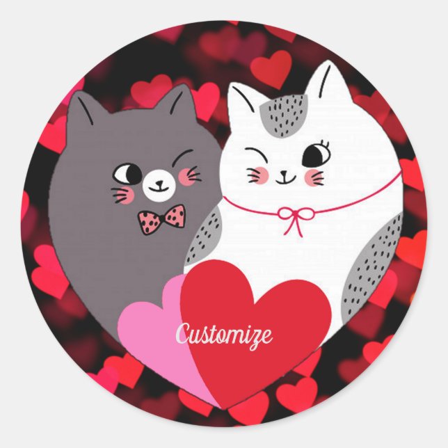 Pegatina Redonda Gatos de amor personalizados (Anverso)