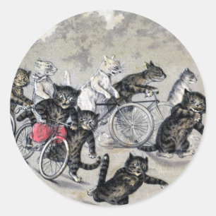 Pegatina Redonda Gatos De Bicicleta