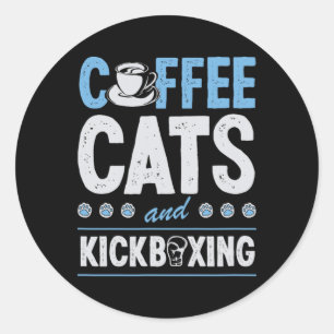 Pegatina Redonda Gatos De Café Y Kickboxing Lindo Divertido Kickbox