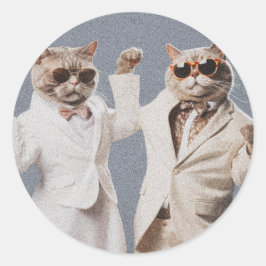 Pegatina Redonda Gatos de fiesta bailando Sr y Sra Stickers