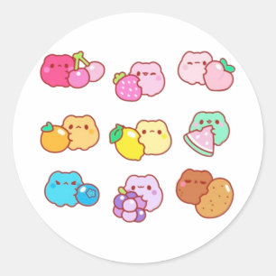 Pegatina Redonda Gatos de frutas Kawaii