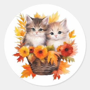 Pegatina Redonda Gatos de gatitos personalizados en cesta