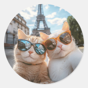 Pegatina Redonda Gatos de Guay en París