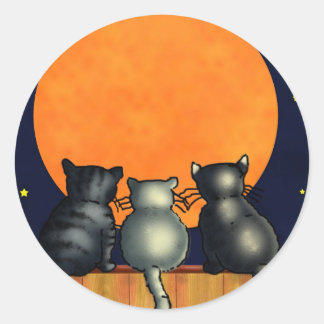 Pegatina Redonda Gatos de Halloween ven la luna - Estilo vintage