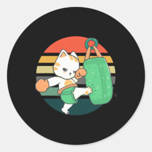 Pegatina Redonda Gatos de Kickboxing Hombres Mujeres Niños