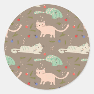 Pegatina Redonda Gatos de Navidades cortos
