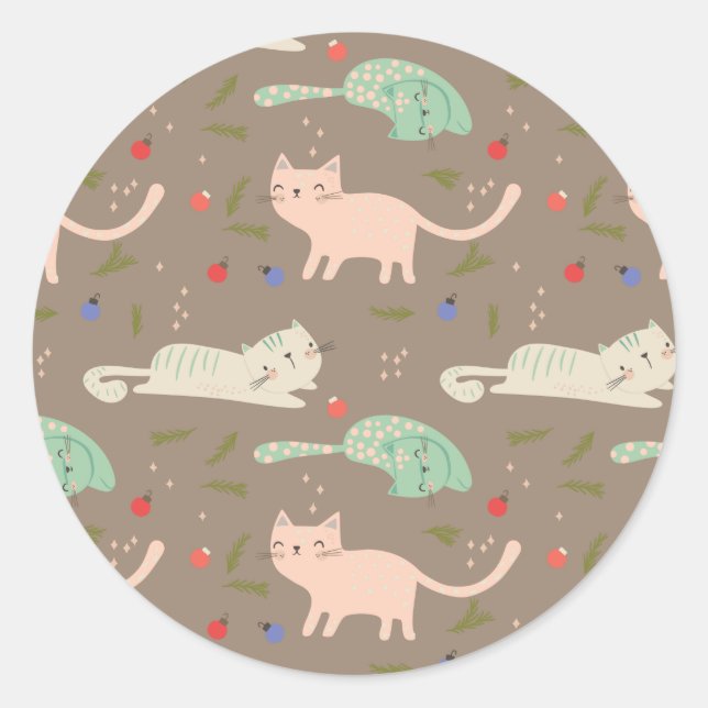 Pegatina Redonda Gatos de Navidades cortos (Anverso)