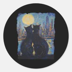 Pegatina Redonda Gatos De Noche En Nueva York Van Gogh Cat Para El 