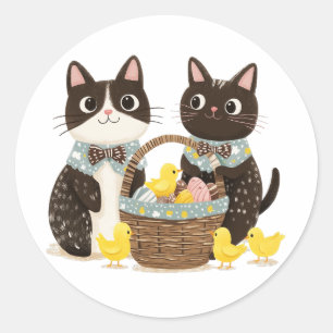 Pegatina Redonda Gatos de Pascua Cesta de Pascua Bebés