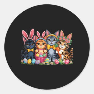 Pegatina Redonda Gatos divertidos de Pascua Orejas de conejo Huevos