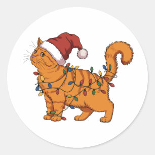 Pegatina Redonda Gatos Divertidos Navidad Naranja Gato Mamá Amante