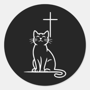 Pegatina Redonda Gatos Domésticos Cristianos Aman a Jesús Sé Feliz