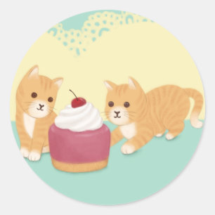 Pegatina Redonda Gatos dulces y arte de Ilustracion de postres
