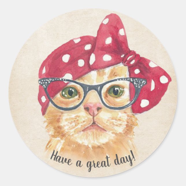 Pegatina Redonda gatos en gafas (Anverso)