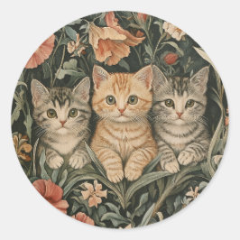 Pegatina Redonda Gatos en un Jardín de Vintage al estilo William Mo
