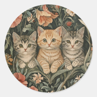 Pegatina Redonda Gatos en un Jardín de Vintage al estilo William Mo