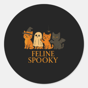 Pegatina Redonda Gatos espeluznantes felinos Halloween bruja fantas