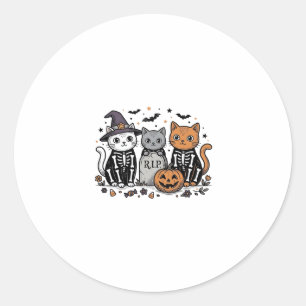 Pegatina Redonda Gatos Esqueleto Lindos Grabado Vintage Halloween C
