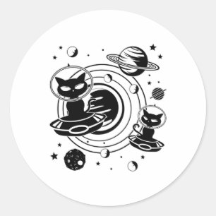 Pegatina Redonda Gatos extranjeros gatos Ufo Espacio Mascotas de ga