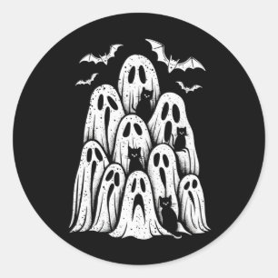 Pegatina Redonda Gatos Fantasmas Amantes de Halloween Otoño Tempora