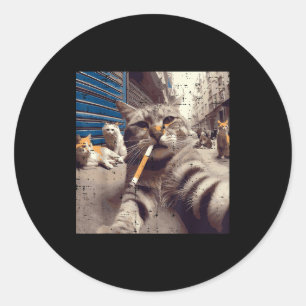 Pegatina Redonda Gatos Gángsters Gatos Callejeros Selfie Meme Diver