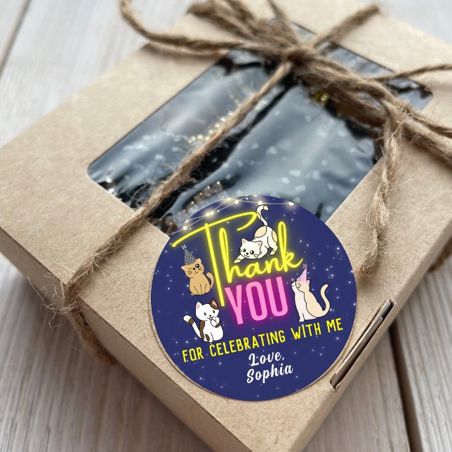 Pegatina Redonda Gatos Glow Cute Amarillo Neon Gracias Por Favor (Subido por el creador)