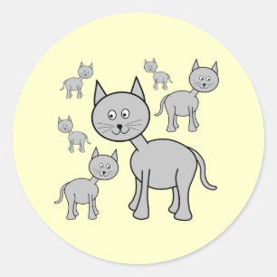 Pegatina Redonda Gatos Gris. Personalizado en Cream.
