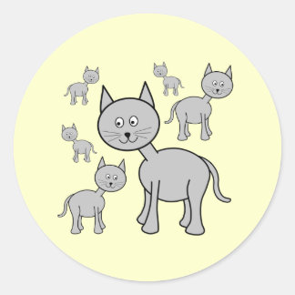 Pegatina Redonda Gatos Gris. Personalizado en Cream.