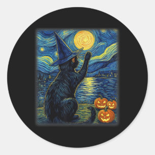 Pegatina Redonda Gatos Halloween Divertidos Amantes de Gatos Negros