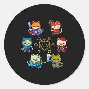 Pegatina Redonda Gatos Jugadores De Rpg Dados D20 Gatos Friki Geeks