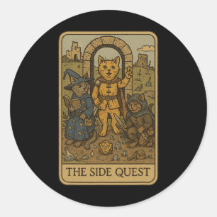 Pegatina Redonda Gatos Jugadores De Rpg Divertido Tarot De Misión S